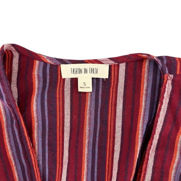 Fashion On Earth Short Ruffle Sleeve Open Wrap Front Ties Small Purple Red Boho - Picture 4 of 5